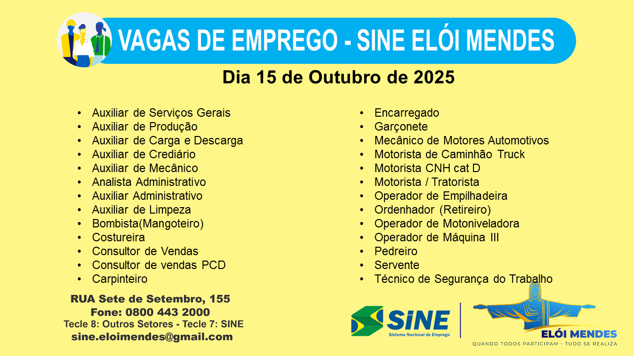 VAGAS DE EMPREGO (SINE ELÓI MENDES)