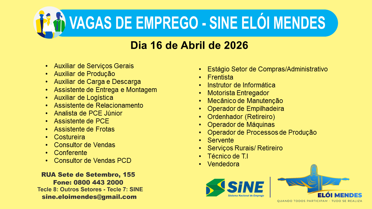 VAGAS DE EMPREGO (SINE ELÓI MENDES)
