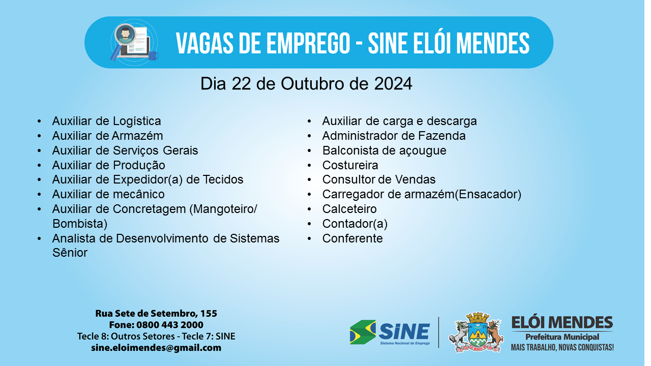 VAGAS DE EMPREGO (SINE ELÓI MENDES)