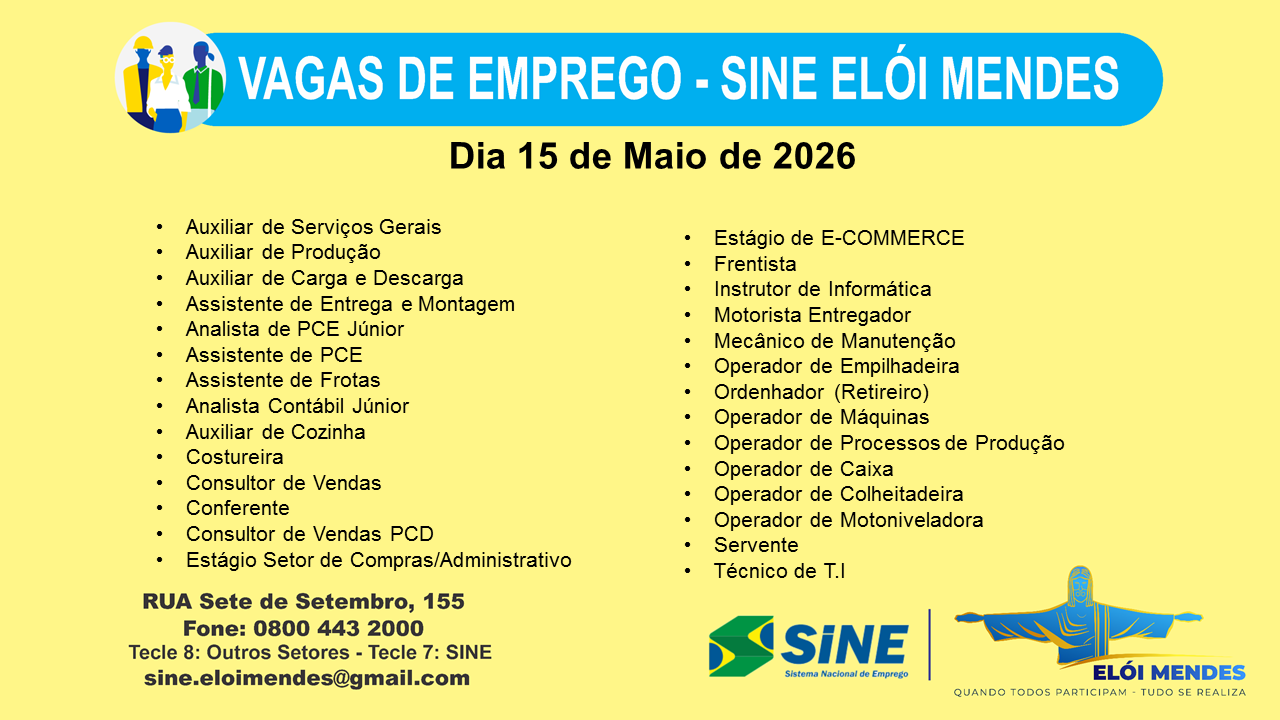 VAGAS DE EMPREGO (SINE ELÓI MENDES)