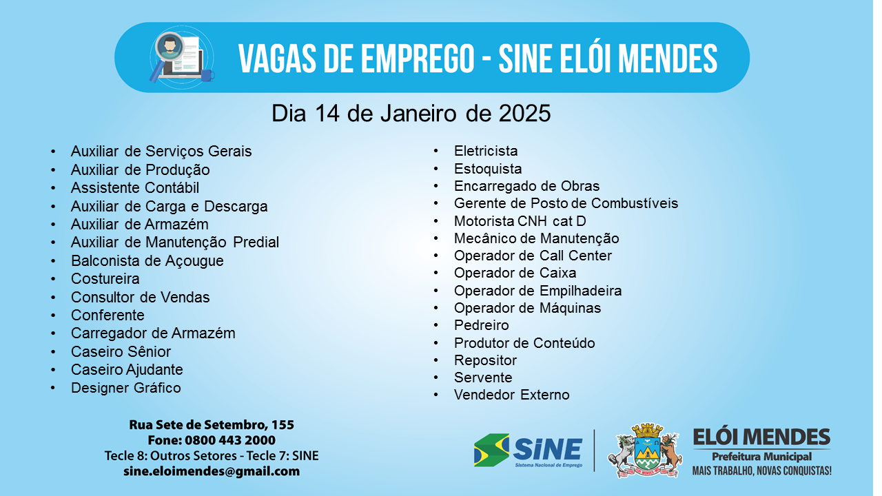 VAGAS DE EMPREGO (SINE ELÓI MENDES)